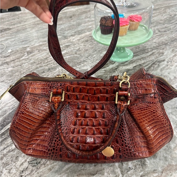 Brahmin Chestnut Croc-Embossed Shoulder Bag with Gold Medallion - Picture 2 of 6